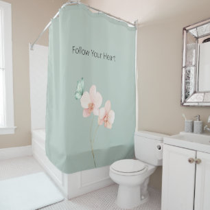 Pink Orchid Flowers Mint Green Butterfly