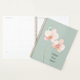 Pink Orchid Flowers Mint Green Butterfly Planner