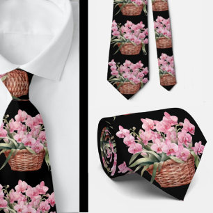 Pink Orchid Flowers Neck Tie