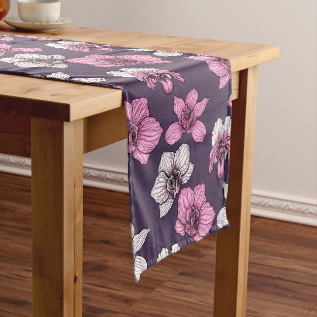 Pink orchid flowers short table runner (In Situ)