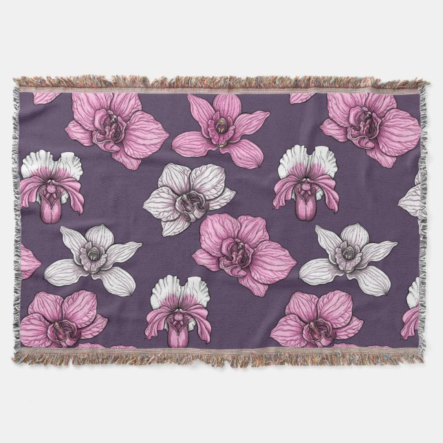 Pink orchid flowers throw blanket (Front)
