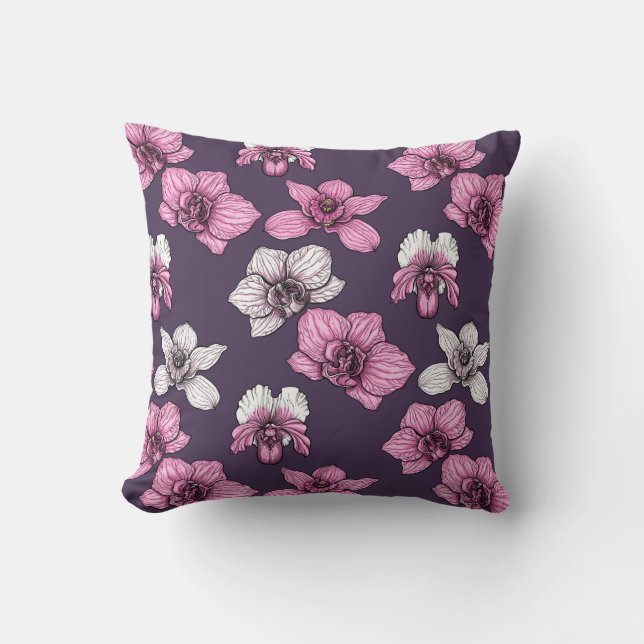 Pink orchid flowers throw pillow (Front)
