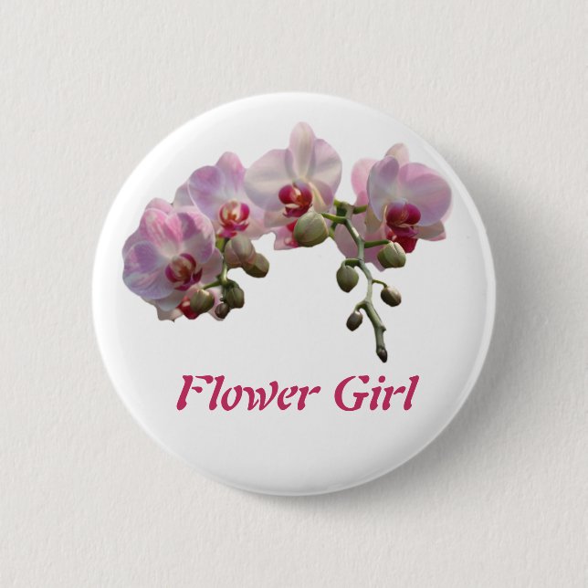 pink orchid flowers wedding button (Front)