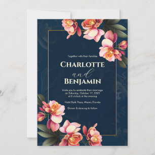 Pink Orchid Flowers Wedding Invitation
