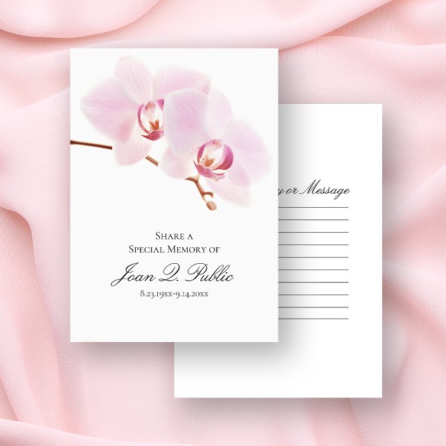 Pink Orchid Flowers White Share a Memory Funeral  Card (Creator Uploaded)