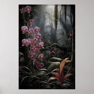 Pink Orchid Forest Print, Dark Academia Gothic Poster