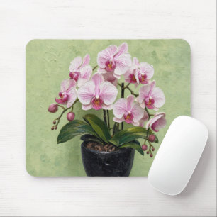 Pink Orchid Impasto Artwork Mouse Pad