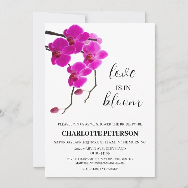 Pink Orchid Love Is In Bloom Bridal Shower  Invitation (Front)