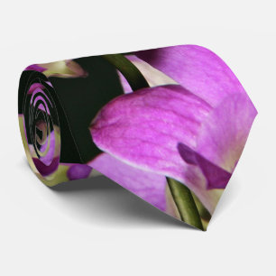 Pink Orchid On A Black Background Tie