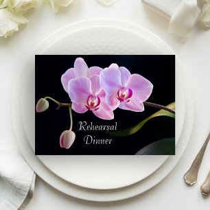 Pink Orchid on Black Wedding Rehearsal Dinner Invitation