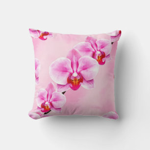 Pink Orchid Pattern Tropical Floral Soft Pastel  Throw Pillow