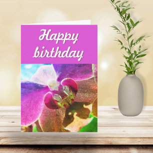 Pink Orchid Photo Happy Birthday Script Card