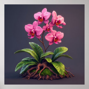 Pink Orchid Plant With Green Leaves Poster