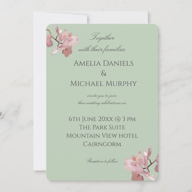  Pink Orchid Sage Green Invitation (Front)