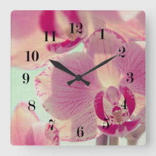 Pink Orchid Square Wall Clock