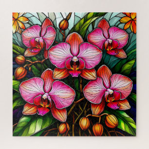 🌸 Pink Orchid Stained Glass Art For Flower Lovers Jigsaw Puzzle