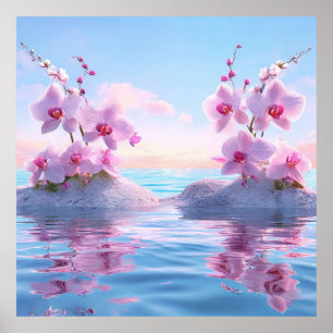 🌸 Pink Orchid Water Reflection Tranquil Spaces 🌸 Poster