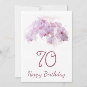 Pink Orchid Watercolor Floral 70th Birthday Card