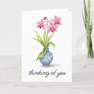 Pink Orchid Watercolor Floral Thank You Card