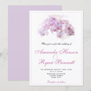Pink Orchid Watercolor Flower Floral Wedding Invitation