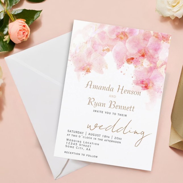 Pink Orchid Watercolor Flower Floral Wedding  Invitation (Creator Uploaded)
