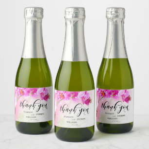 Pink Orchid Watercolor Splash Thank You Sparkling Wine Label