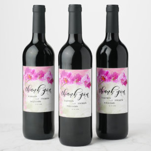 Pink Orchid Watercolor Splash Thank You Wine Label