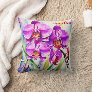 Pink orchid watercolor throw pillow