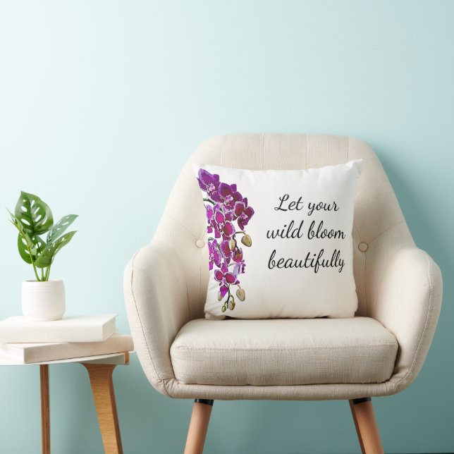 Pink Orchid Watercolor  Throw Pillow (Chair)