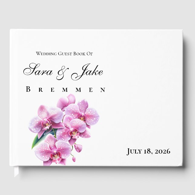 Pink Orchid Wedding Guest Book (Front)