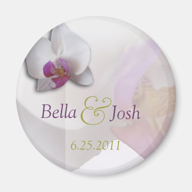 Pink Orchid Wedding Magnet (Front)