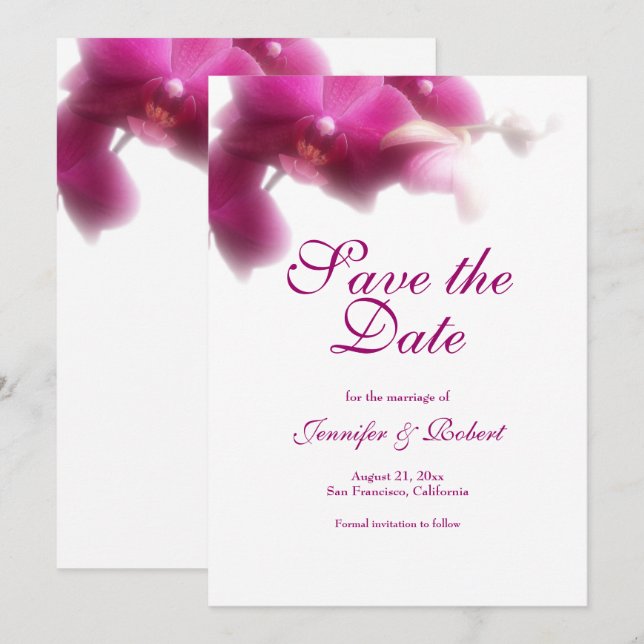 Pink Orchid Wedding Save the Date Announcement (Front/Back)