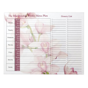 Pink Orchid Weekly Personalized Meal Planner Notepad