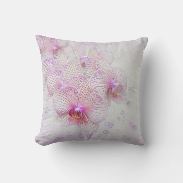 pink orchids and bubbles throw pillow (Front)
