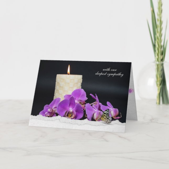 pink orchids and candle with butterfly sympathy card (Front)