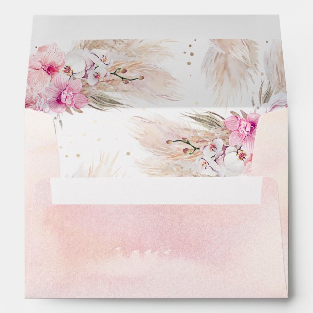 Pink Orchids and Pampas Grass Elegant Exotic Envelope (Back (Bottom))