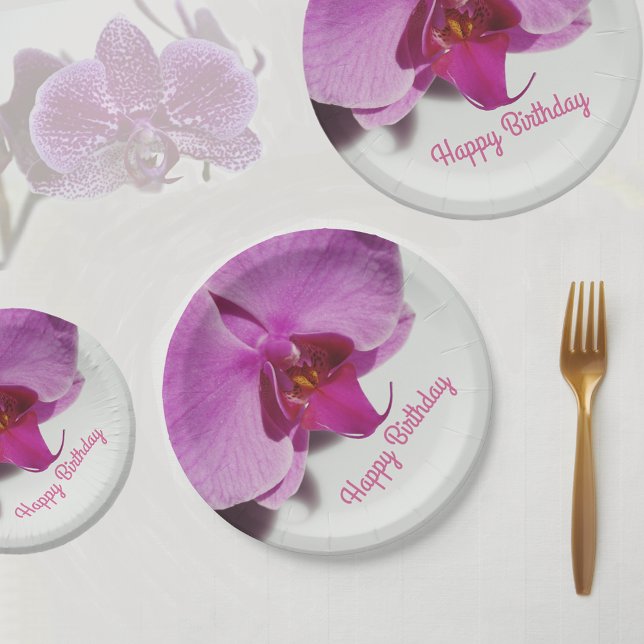Pink Orchids Botanical Floral Paper Plate (Creator Uploaded)