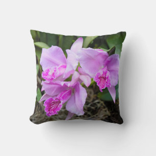 Pink Orchids Bouquet Throw Pillow