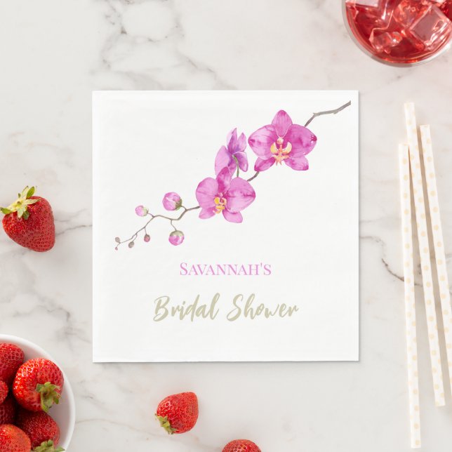 Pink Orchids Bridal Shower Napkin (Insitu)