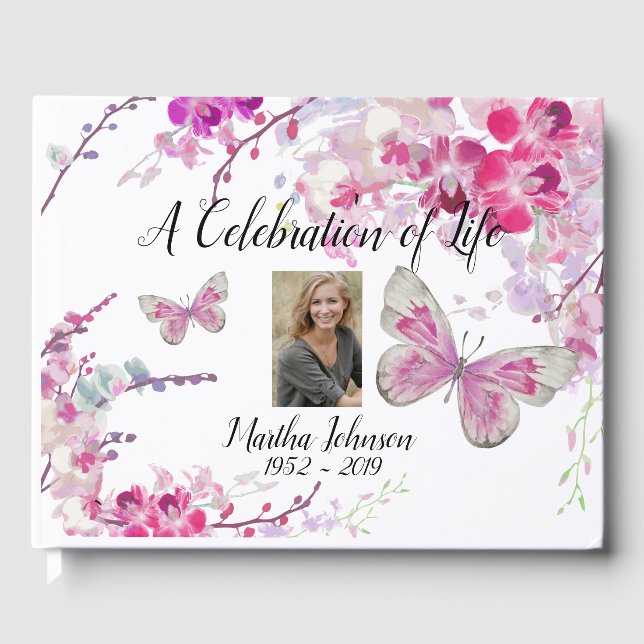 Pink Orchids & Butterfly Guest Book (Front)