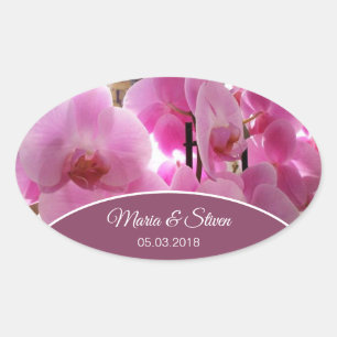 Pink Orchids Flowers Oval Sticker