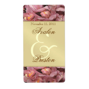 Pink Orchids Gold Wine Wedding Label