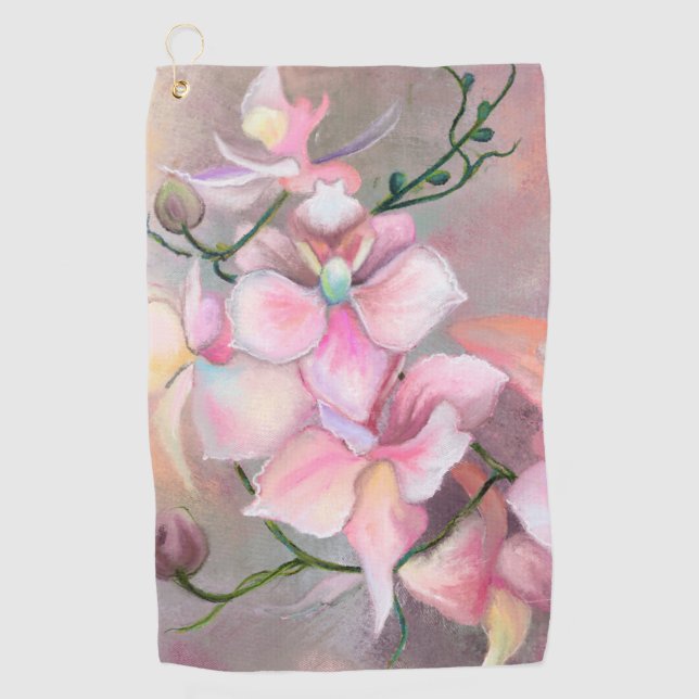 Pink Orchids Golf Towel (Front)