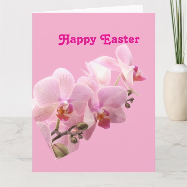 Pink Orchids “Happy Easter”  Card (Front)