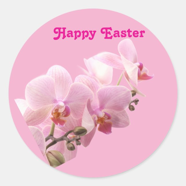 Pink Orchids “Happy Easter” Sticker (Front)
