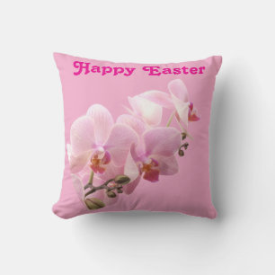 Pink Orchids “Happy Easter” Throw Pillow