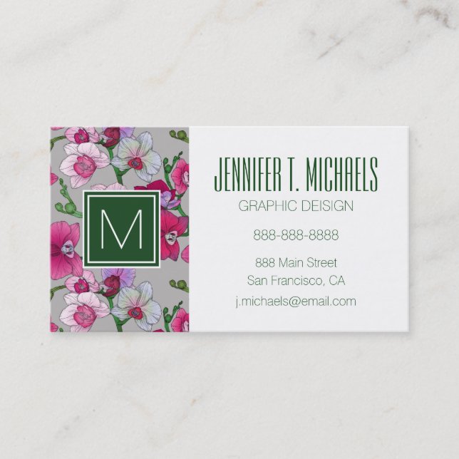 Pink Orchids In Bloom | Add Your Name Business Card (Front)