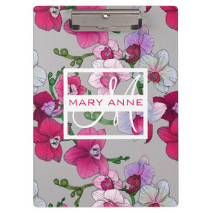 Pink Orchids In Bloom Add Your Name Clipboard