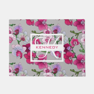 Pink Orchids In Bloom   Add Your Name Doormat