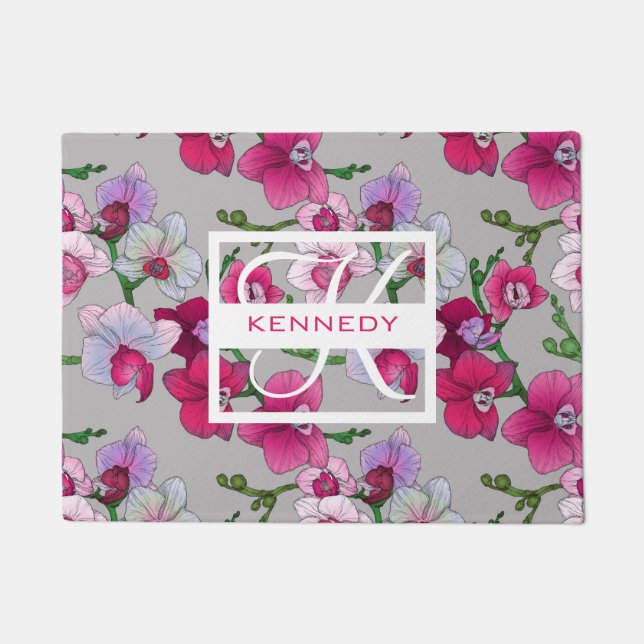 Pink Orchids In Bloom | Add Your Name Doormat (Front)